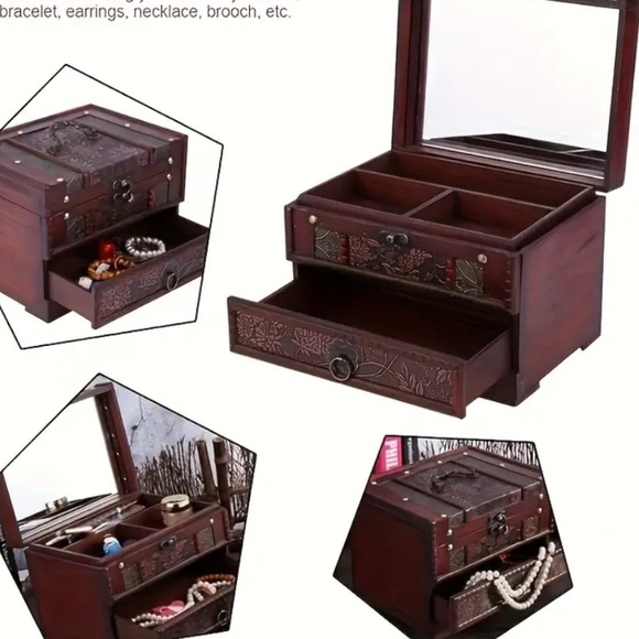 New Elegant Wooden Jewelry Box with Drawer - Brown - Picture 7 of 9
